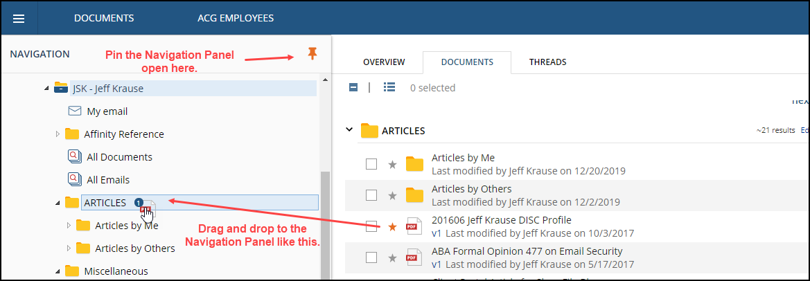 Drag and Drop using Navigation Pane in NetDocs