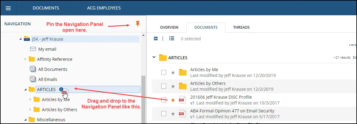 Drag and Drop using Navigation Pane in NetDocs