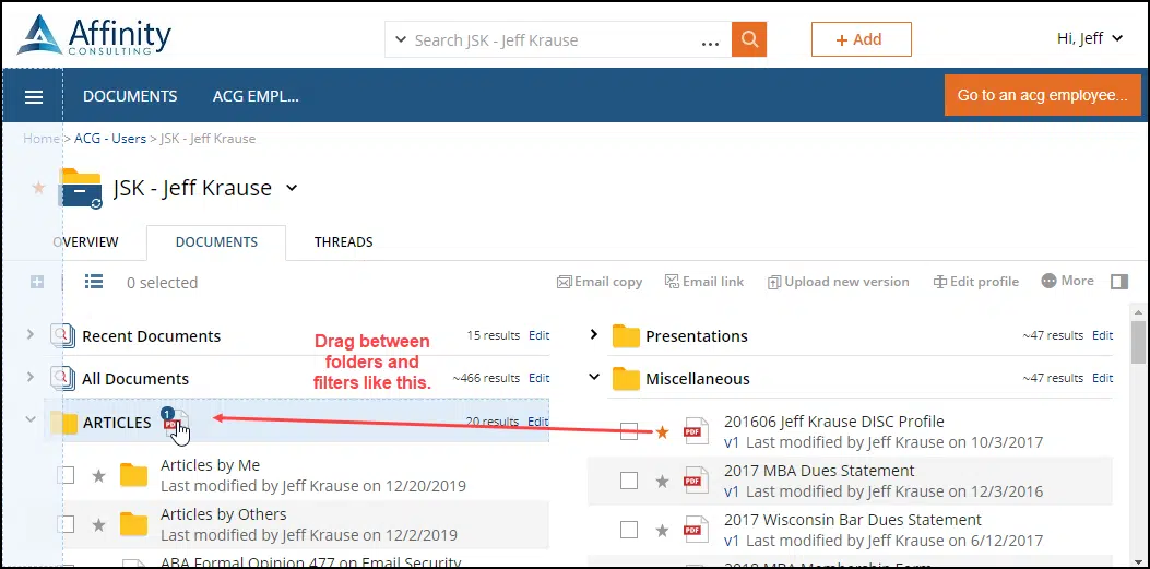 Drag and drop emails to Workspaces in NetDocs