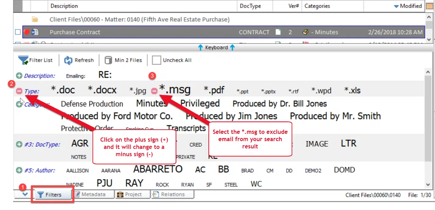Filtering with Negative Filters in Worldox