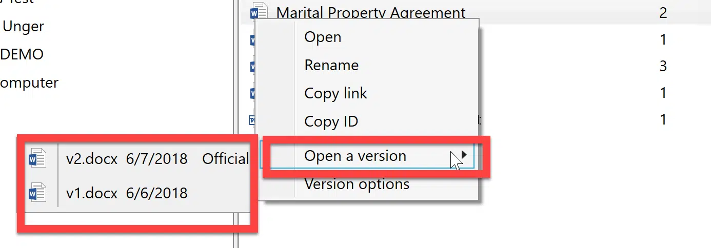 Retrieving document version in ndCompare