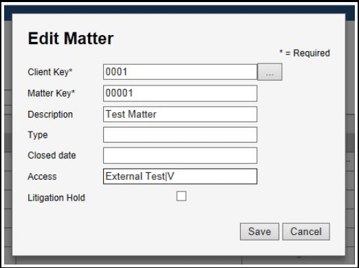 External User access example - editing a matter