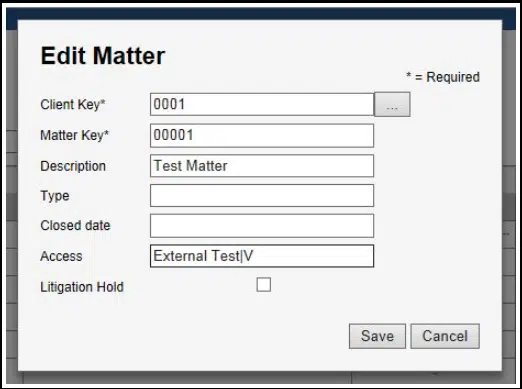 External User access example - editing a matter
