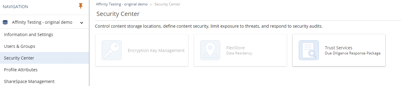 NetDocuments Admin Console security center