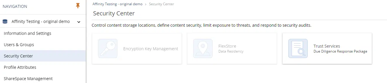 NetDocuments Admin Console security center