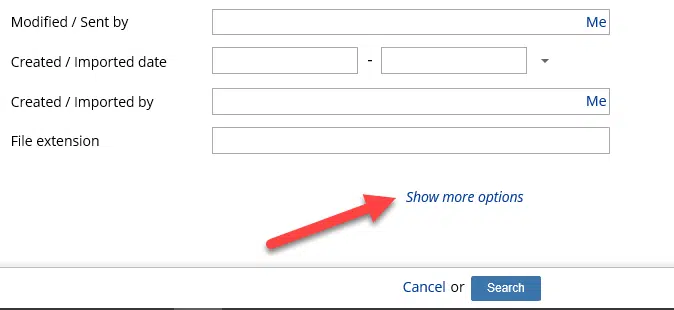NetDocuments Advanced Search Sort Options - Show More Options
