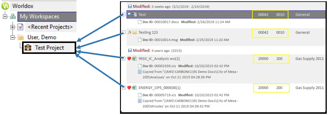 Projects in Worldox linking files