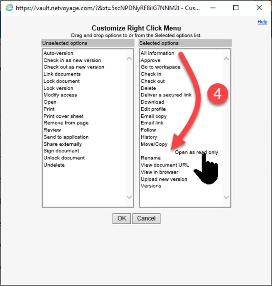 Re-order options in customized NetDocs right-click menu
