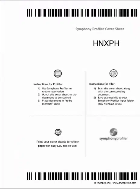 Symphony Profiler cover sheet