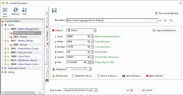 Symphony Profiler creating reservations | legal document management