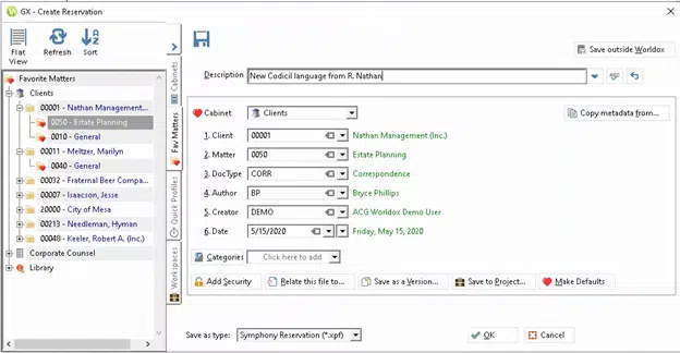 Symphony Profiler creating reservations | legal document management