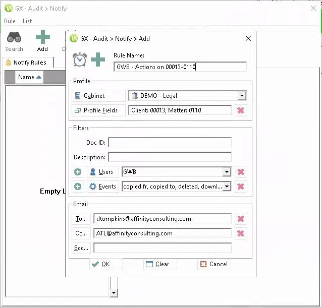 Worldox Notify module add rules | Legal Document Management