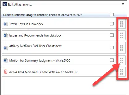 ndOffice re-order attachements