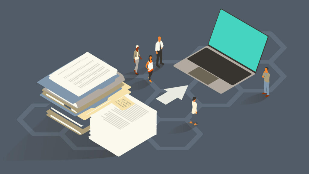 Graphic of a legal team using document automation to avoid time-consuming tasks.