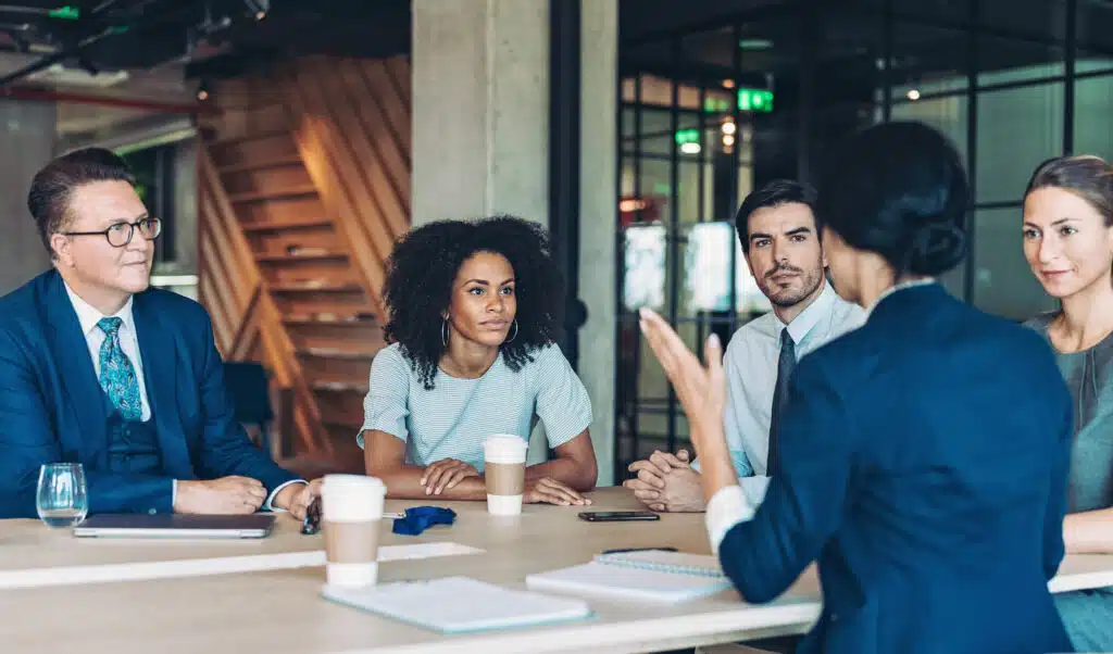 Lawyers try to improve culture by having a collaborative discussion in an office